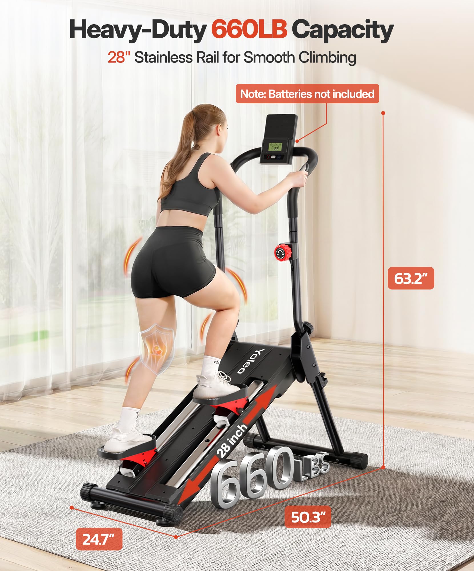 YOLEO Magnetischer Stair Stepper für Zuhause, 16-stufiger Widerstand, klappbarer Treppensteiger mit 71 cm Schrittlänge, leiser Heimtrainer mit Handlauf, Pulssensor & LCD