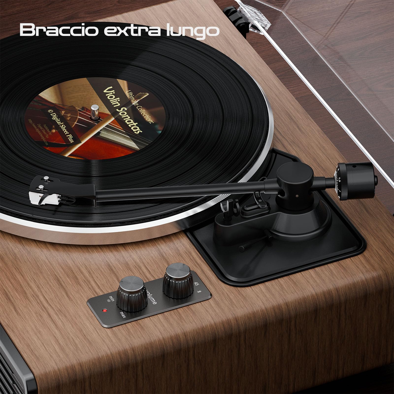 Giradischi Vinili, Giradischi Bluetooth HiFi con Altoparlanti Integrati, Puntina AT-3600L, 33/45 Giri a Cinghia, Funzione Aux-In, vinyl player (Noce)