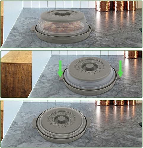 Miniatura 5 de Juego de 2 fundas para salpicaduras de microondas para alimentos con alfombrilla base, tapa plegable de silicona ventilada, protector de