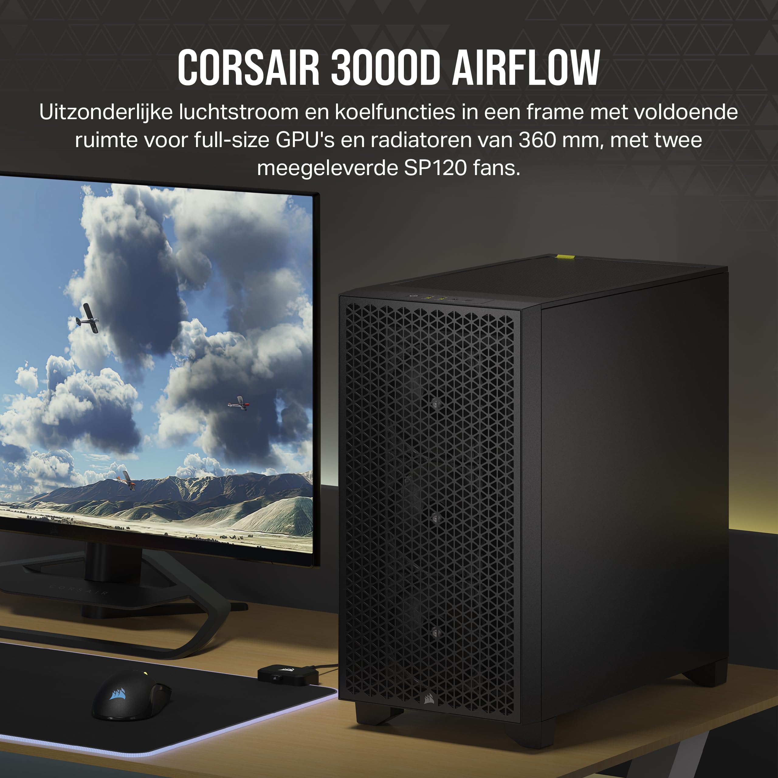 Gabinete Gamer Corsair 3000D Airflow, RGB, Mid-Tower, Lateral De Vidro Com 3 Fans Preto Cc 9011255 Ww