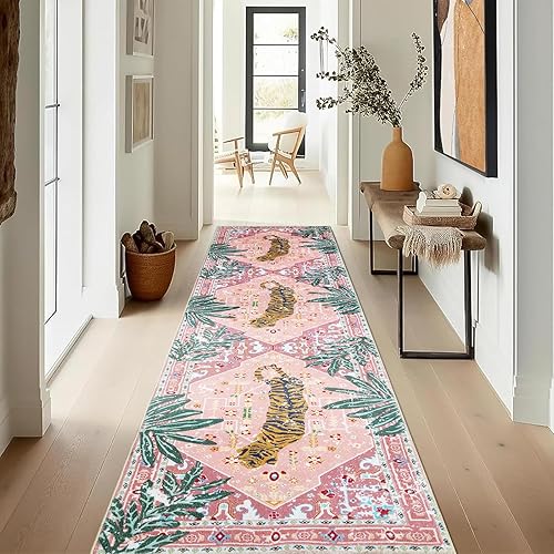 Vista 18 de Alfombras hippie, alfombras de 2 x 3 de lana sintética tropical rosa boho para baño, cocina, entrada interior pequeña. Alfombra moderna vintage