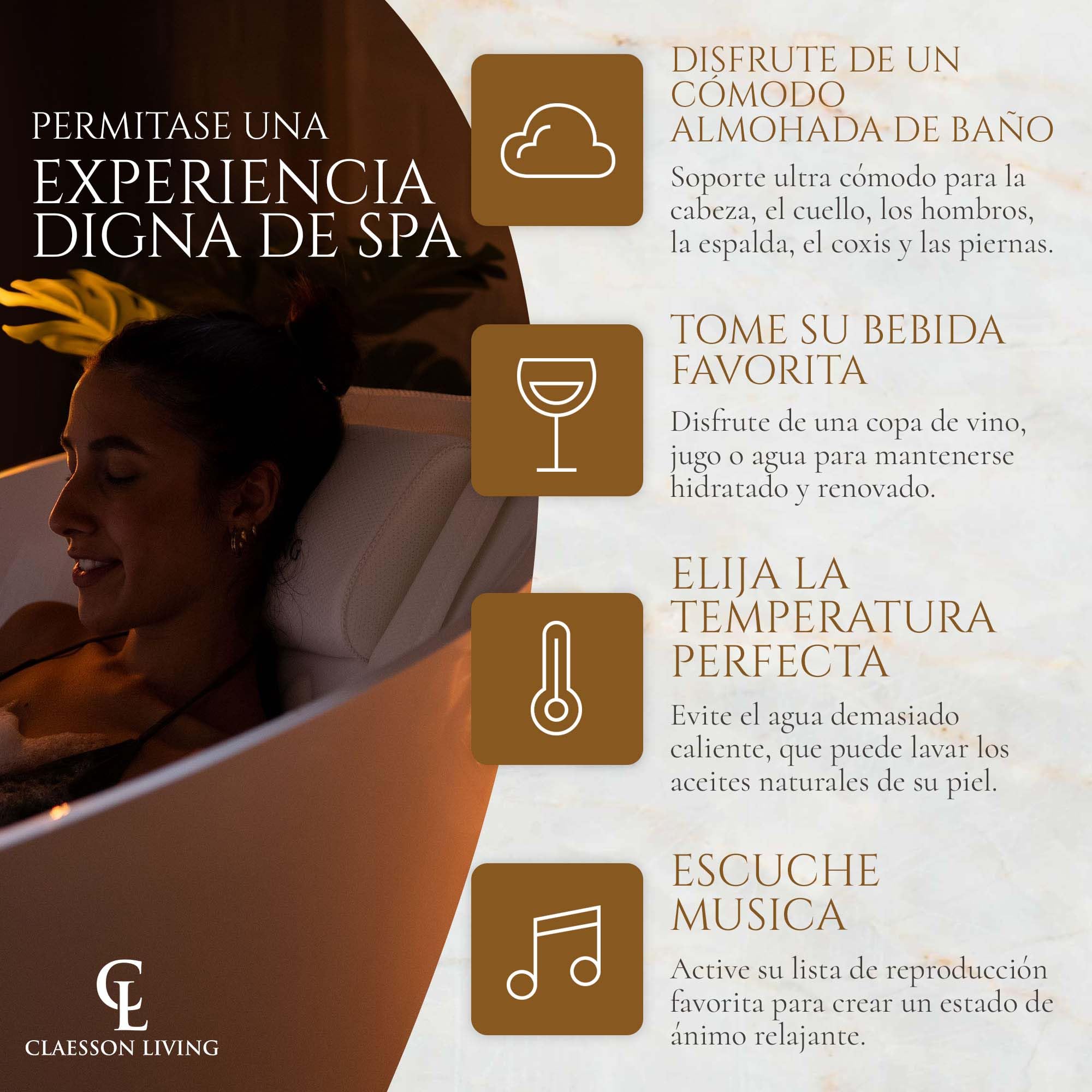 Cojin bañera (125x43cm) - Almohada bañera con apoyacabezas y Soportes para el Cuello, Espalda y piernas – Incluye: Bath Pillow, Bolsas de Lavado y de Viaje, Ganchos para Secado rápido sobre Blanco