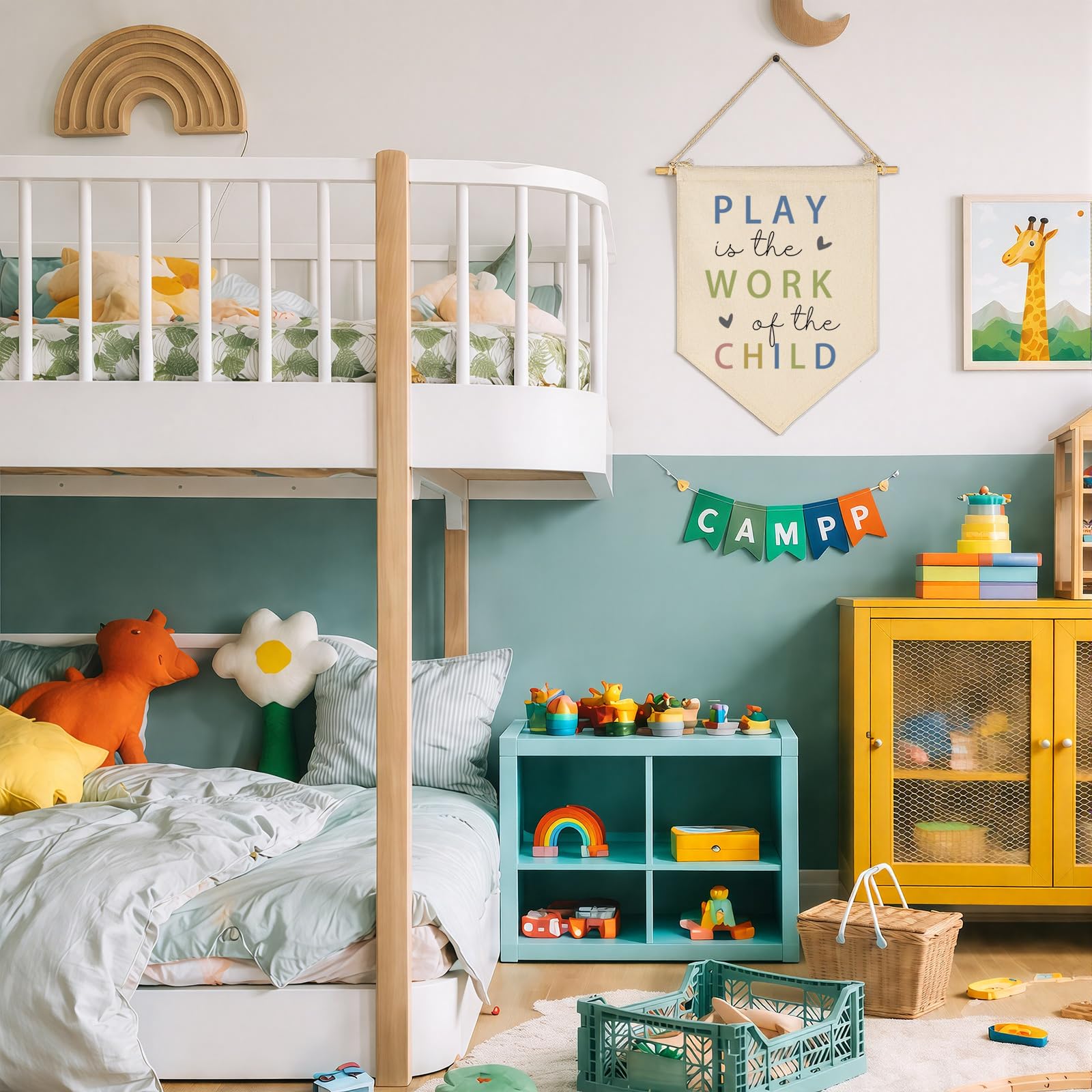 Topthink Bandera colgante de lona con texto en inglés «Play is The Work of The Child», decoración de pared, regalo para bebés, niños, niñas, niños, guardería, habitación de adolescentes, sala de