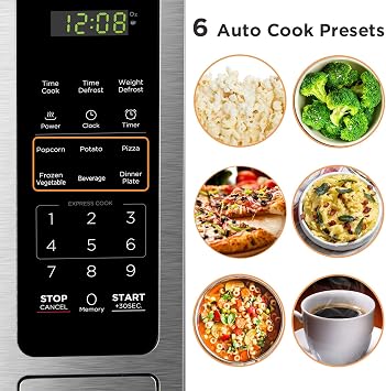 BLACK+DECKER EM036AB14 Digital Microwave Oven with Turntable Push-Button Door, Child Safety Lock, Stainless Steel, 1.4 Cu.ft