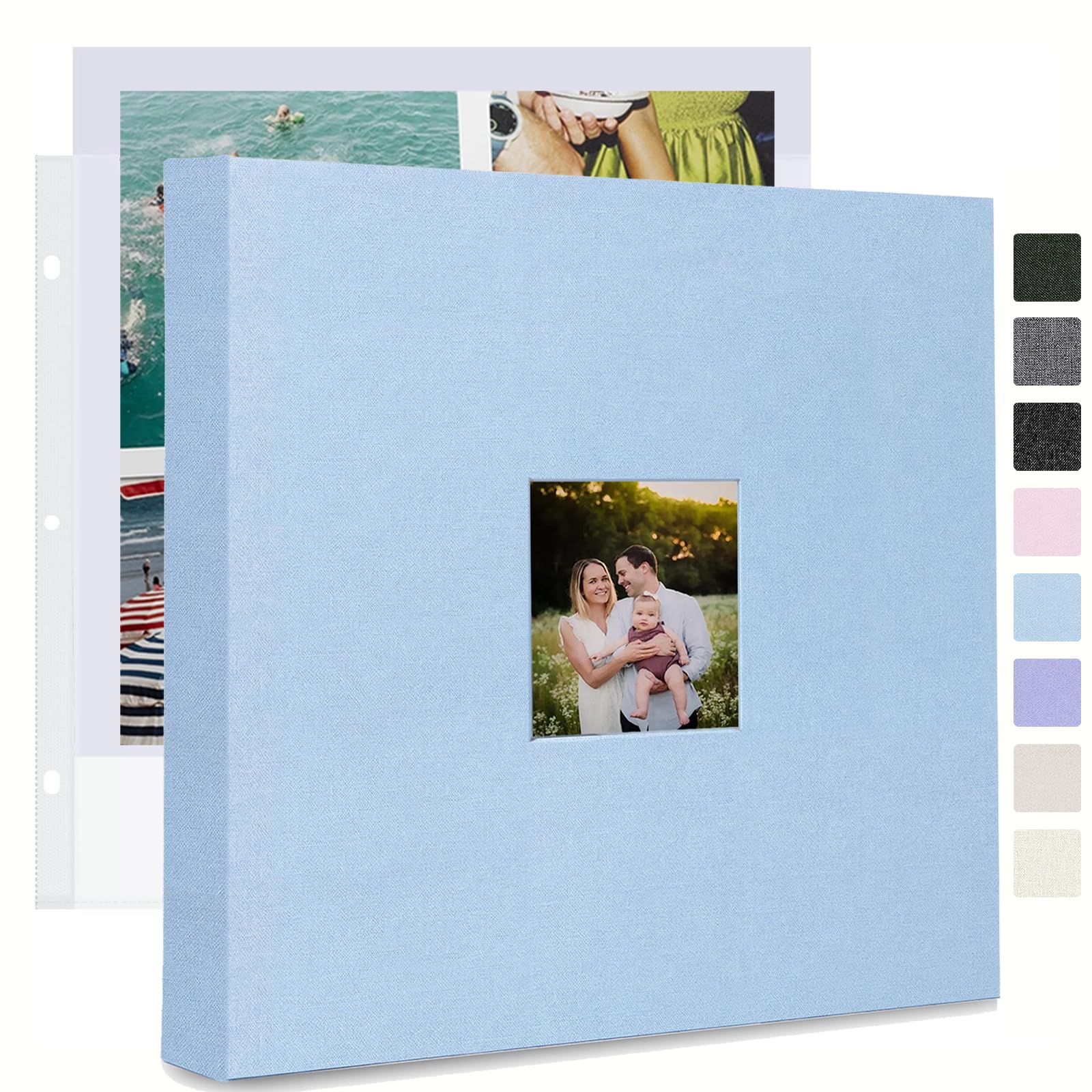 J.west Album fotografico per scrapbooking, 30 x 30 cm, con 30 buste in plastica, 60 pagine, copertina in lino, grande raccoglitore a 3 anelli, album per foto di famiglia, matrimoni, album fotografici
