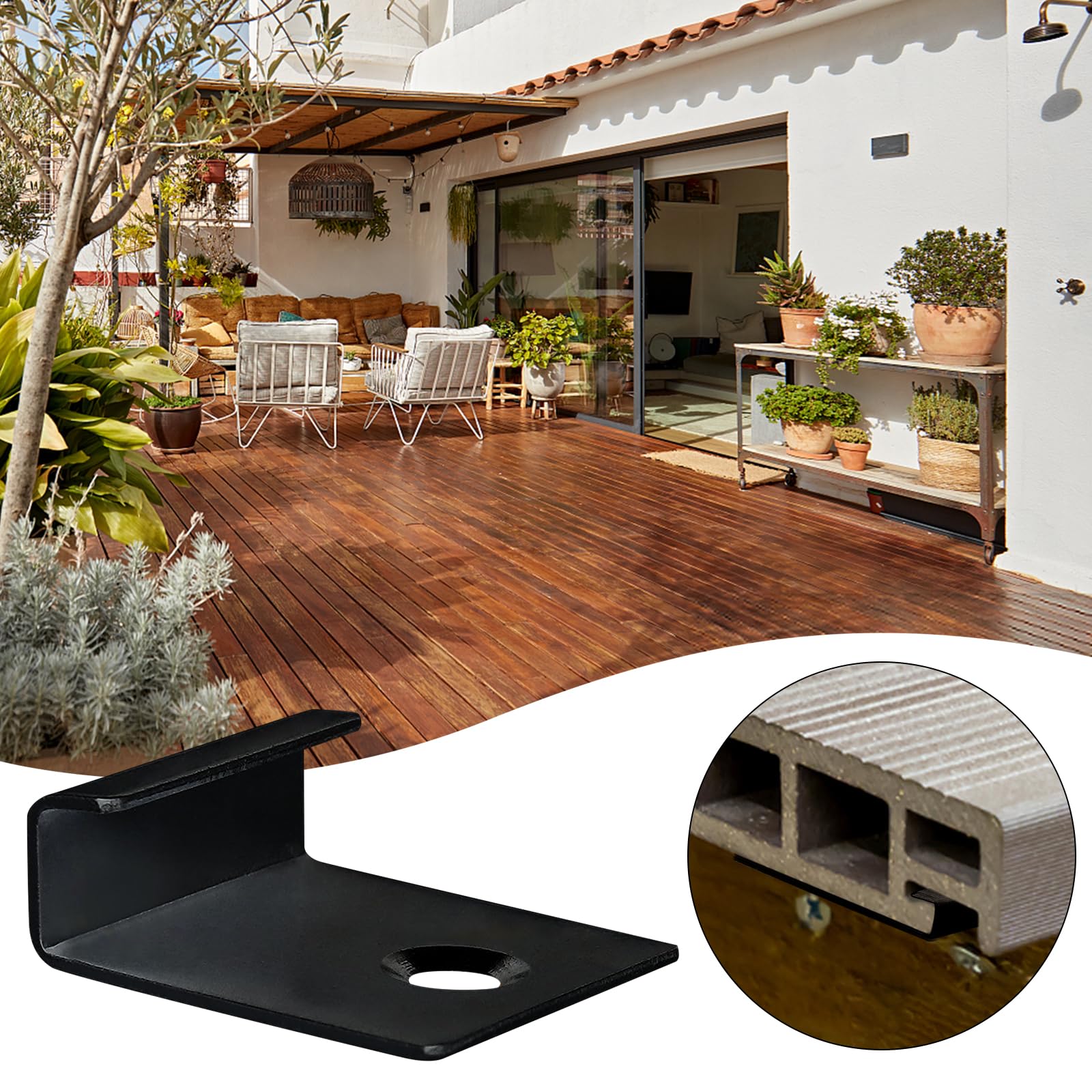 50 pezzi di clip di fissaggio WPC, clip terminali per decking nascoste, clip di avviamento nascoste in acciaio inossidabile, clip di fissaggio per pannello con vite autofilettante (nero, 6 mm)