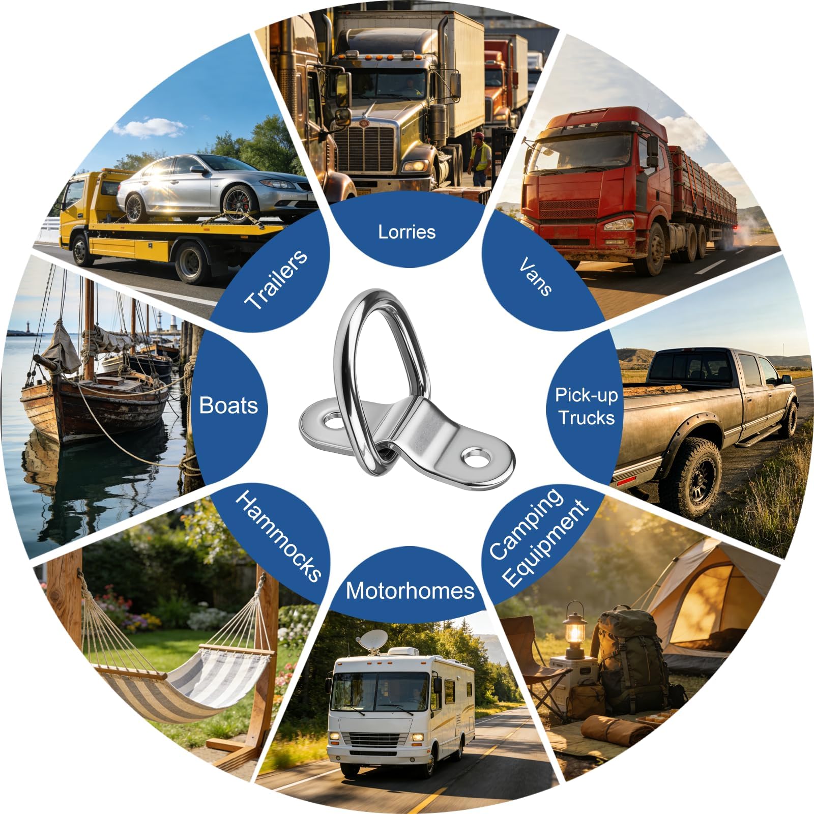 ddckj 4 Pcs D Ring Tie Down Anchor 1/4 Inch Heavy Duty Lashing Rings Stainless Steel for Loads on Case SUV Trailers Truck Camper Motorhome Warehouse Boats Cargo Securing — view 7