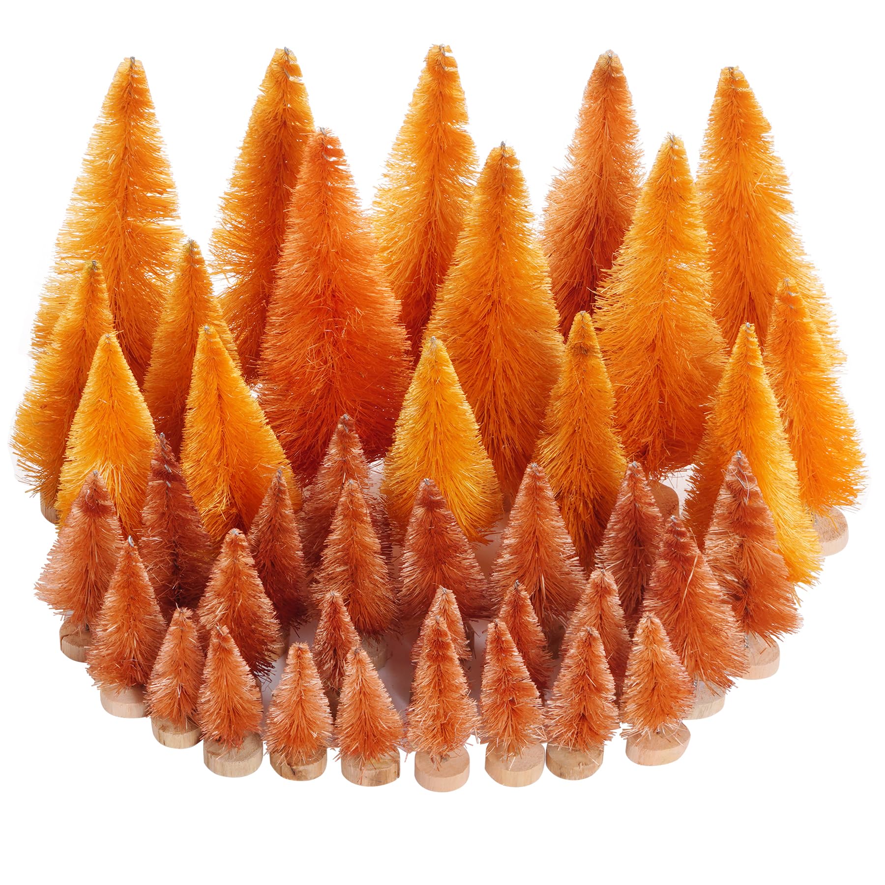 Yookat 40Pcs Mini Christmas Trees Artificial Mini Pine Trees with Wood Base Sisal Trees Bottle Brush Trees Assorted Color for Christmas Decoration Winter Ornaments (Orange)