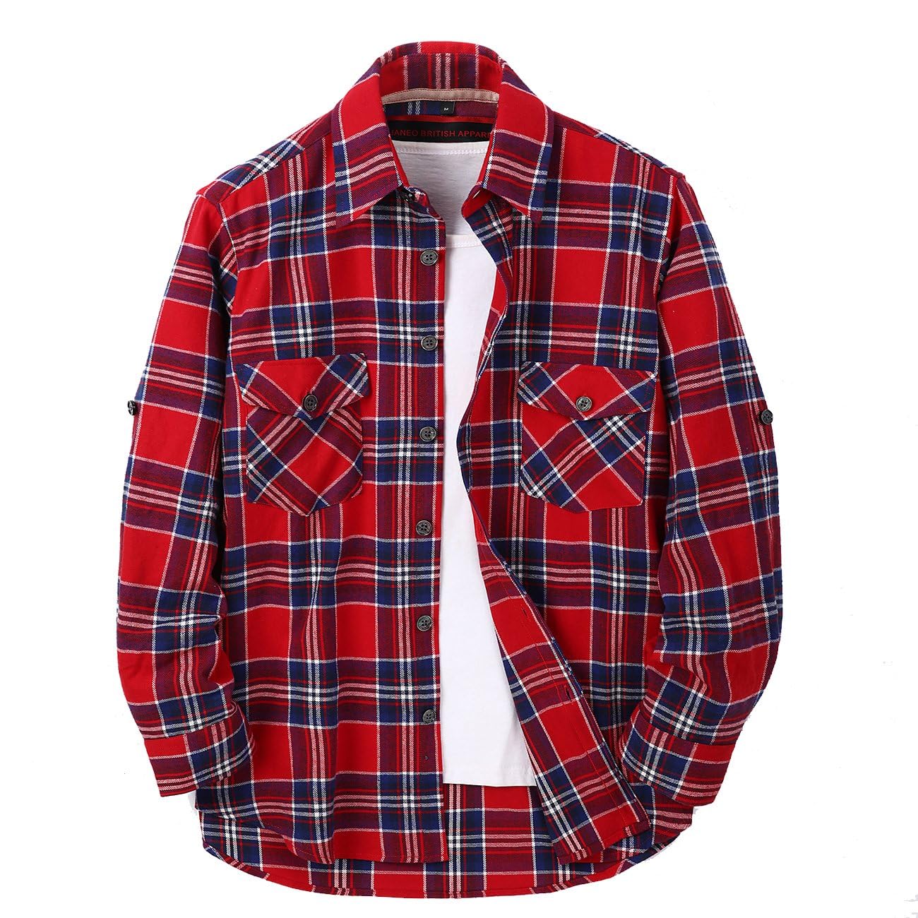 JANEO BRITISH APPAREL Nos Tibi Serviat UK CoMens Flannel Shirt Lumberjack Plaid Check Cotton Patch Pockets Shacket Designer