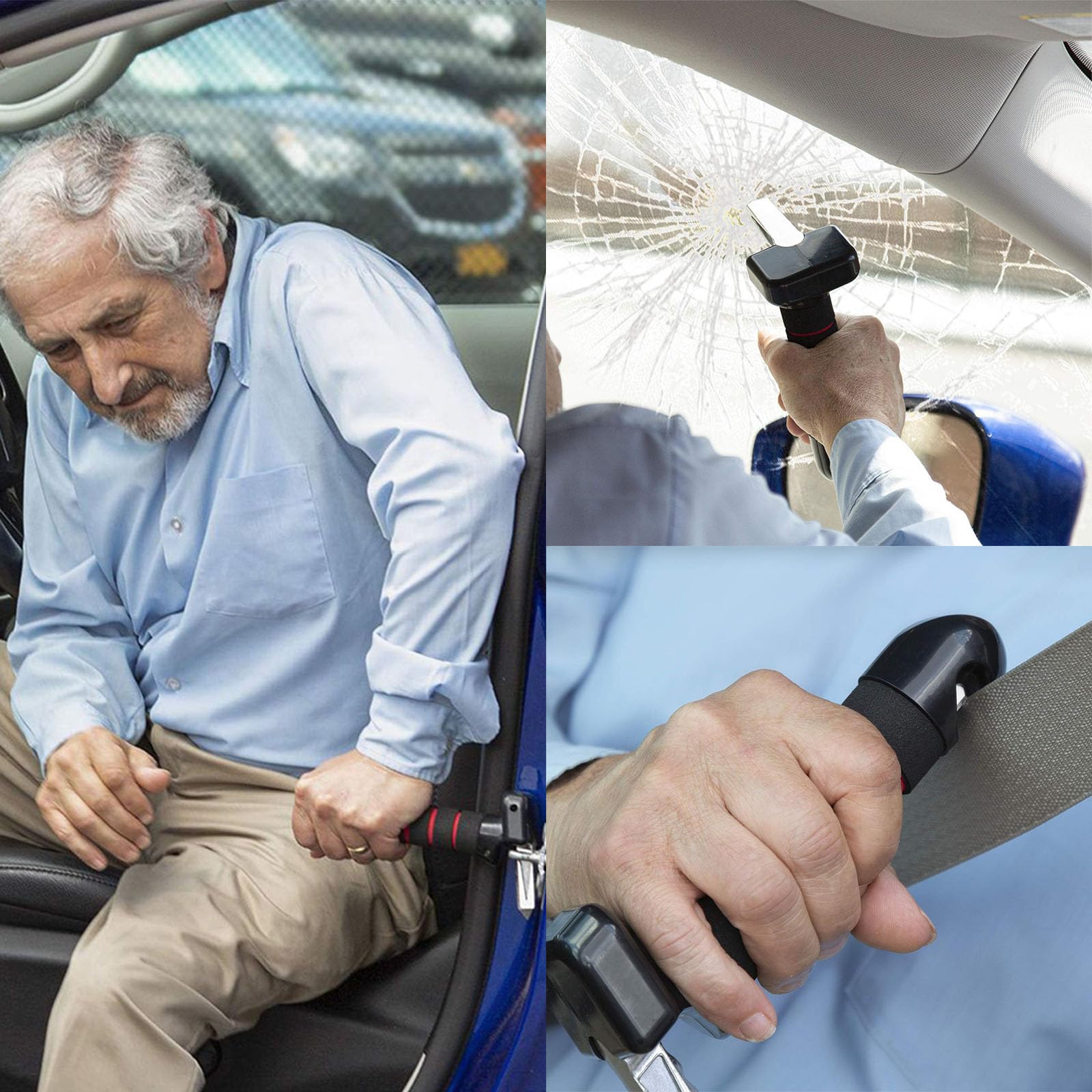 2 Piezas Juego de Agarradera Coche, Manijas Portátiles para Coche, Manijas para Puertas de Coche, 1 Multifuncional 3en1 Agarradera Coche y 1 Asa de Coche a Presión para Ancianos y Minusválidos