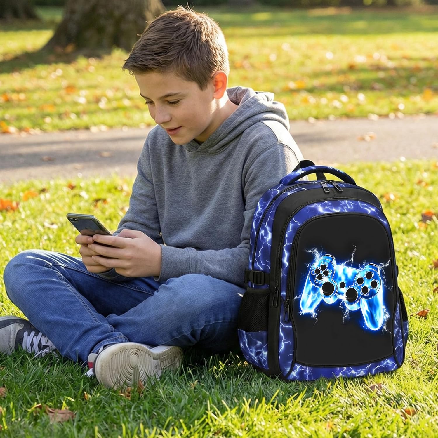 School Backpack for Boys - Gamer Boys Backpack for Kids Teens Elementary Middle School，18" Large Capacity Waterproof Bookbag with Usb Charging Port, Travel Daypack for age 6-18