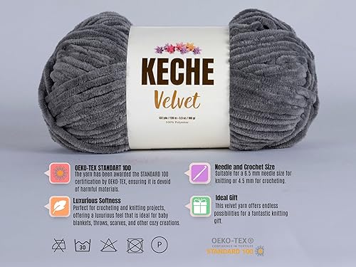 Vista 55 de Keche Hilo de terciopelo para ganchillo, manta de felpilla suave, voluminosa, hilo amigurumi, 3.53 oz (132 yardas), color blanco
