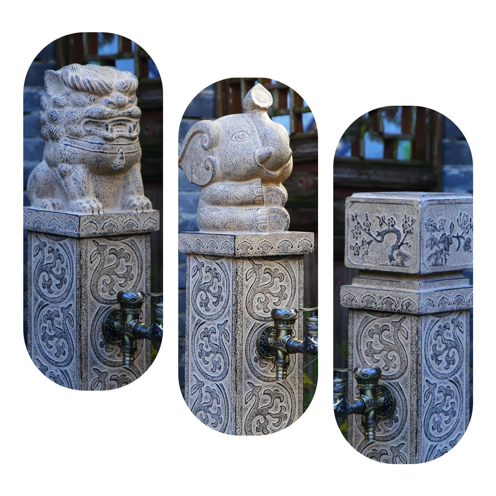 Generico Fontana a Colonna autoportante per Esterni con Doppio Rubinetto - Idrante Decorativo da Giardino per irrigazione e innaffiatura - Elegante Elemento Decorativo da Giardino Grigio da 60 cm