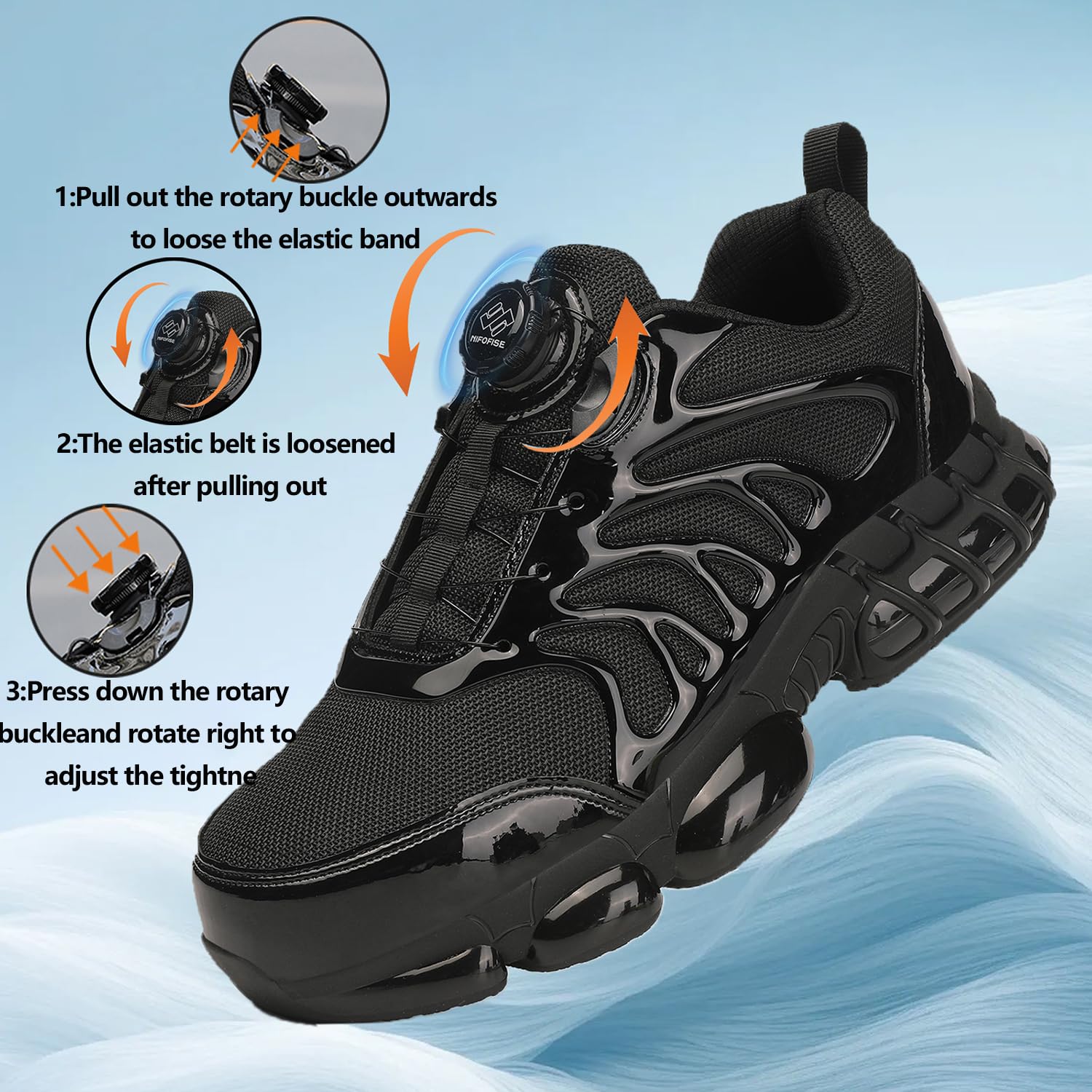 NIFOFISE Scarpe da ginnastica con punta in acciaio da uomo e donna, scarpe da ginnastica di sicurezza, comode, traspiranti, da lavoro, leggere, antiscivolo, scarpe da ginnastica con fibbia girevole