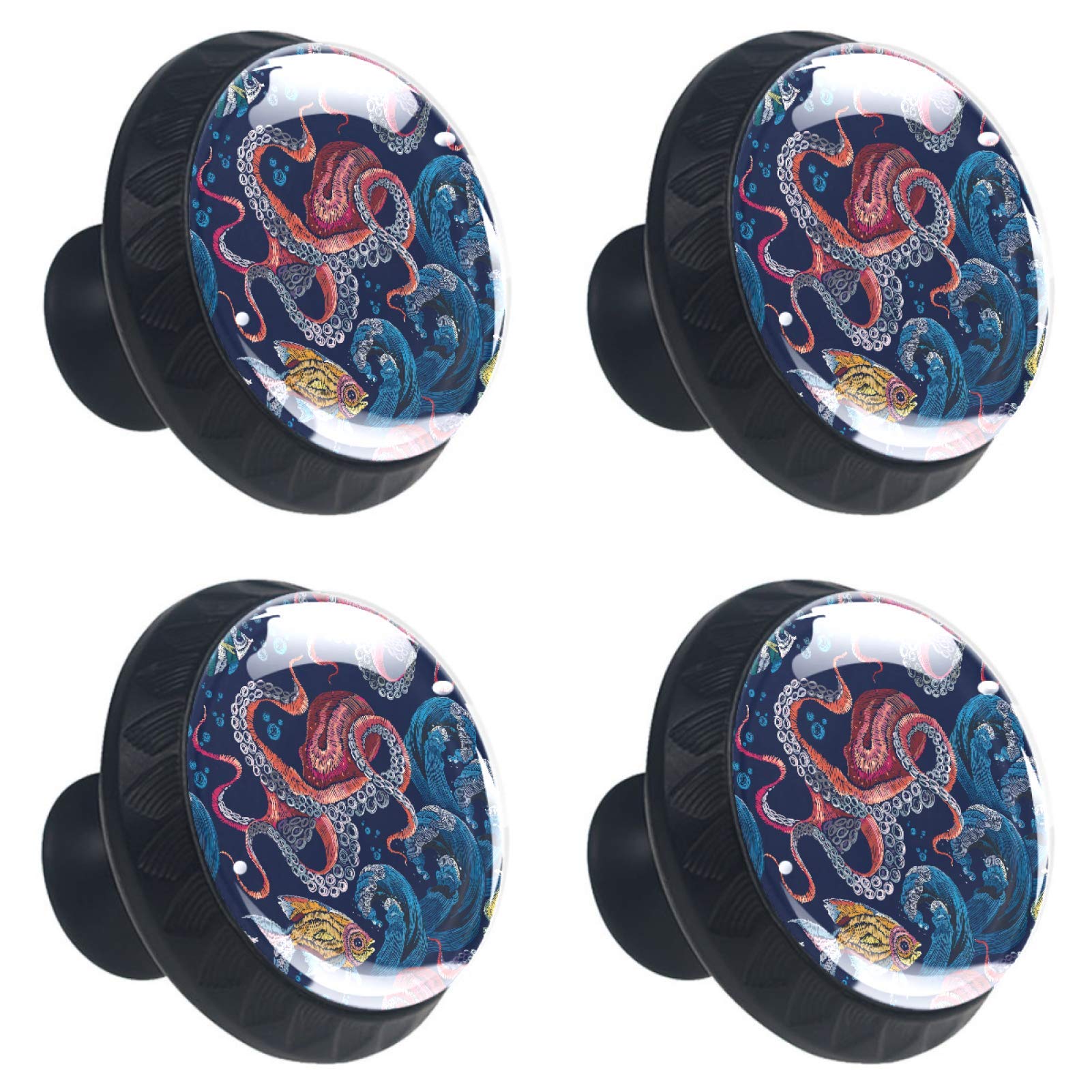 Poignées de meubles de cuisine vagues de mer lot de 4 boutons en verre 30 mm