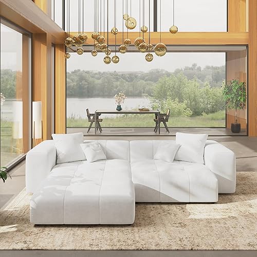 Miniatura 35 de WJShome Sofás seccionales de 144 pulgadas para sala de estar, sofá modular en forma de L, 3 plazas con otomana, asiento profundo de lino con sofás