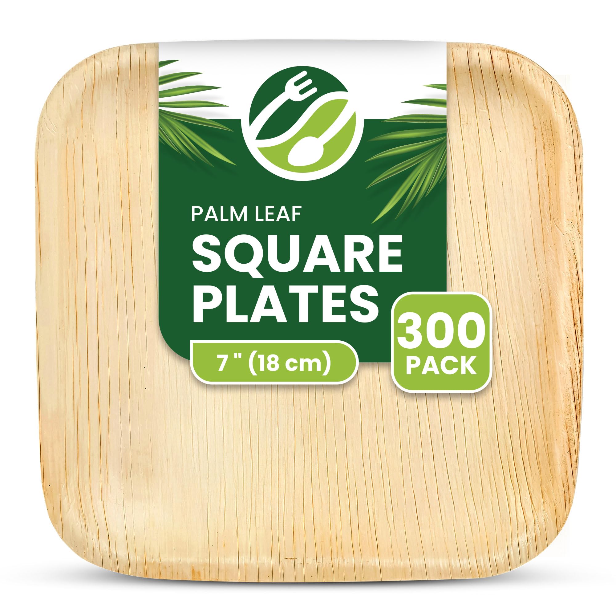 ECO Leaf 300 Pack 7” (18cm) Square Disposable Palm Leaf Plates – Compostable, Eco-Friendly, Biodegradable, Bamboo Plates, Oven Safe, Perfect for Weddings, Parties, Picnics and Dessert Tableware