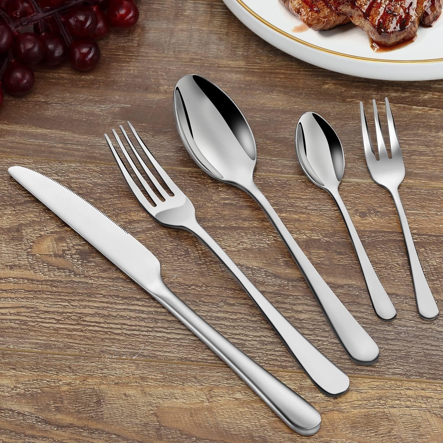BEWOS servizio di posate per 12 persone - Set di 60 posate incluse coltelli, forchette, cucchiai, acciaio inossidabile lucidato a specchio, lavabile in lavastoviglie