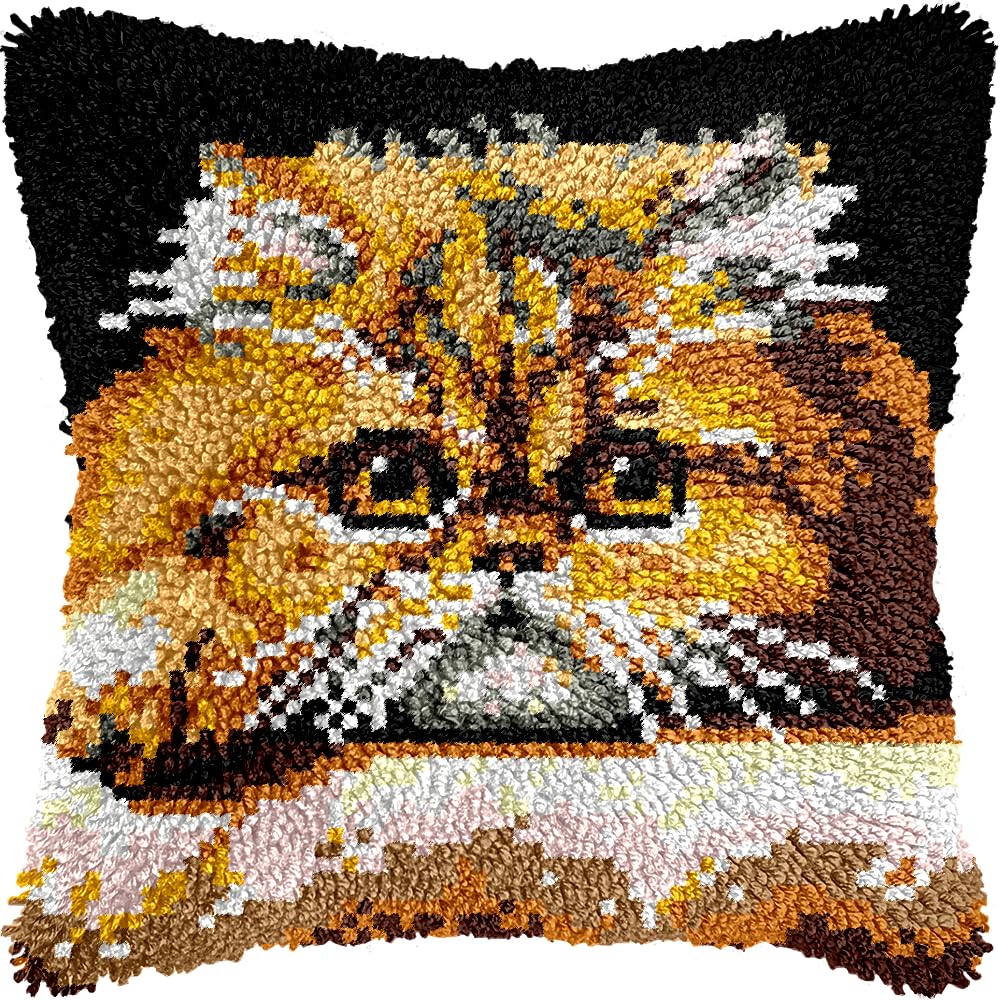 LingxiCreation DIY Latch Hook Kits Pillowcase Cat