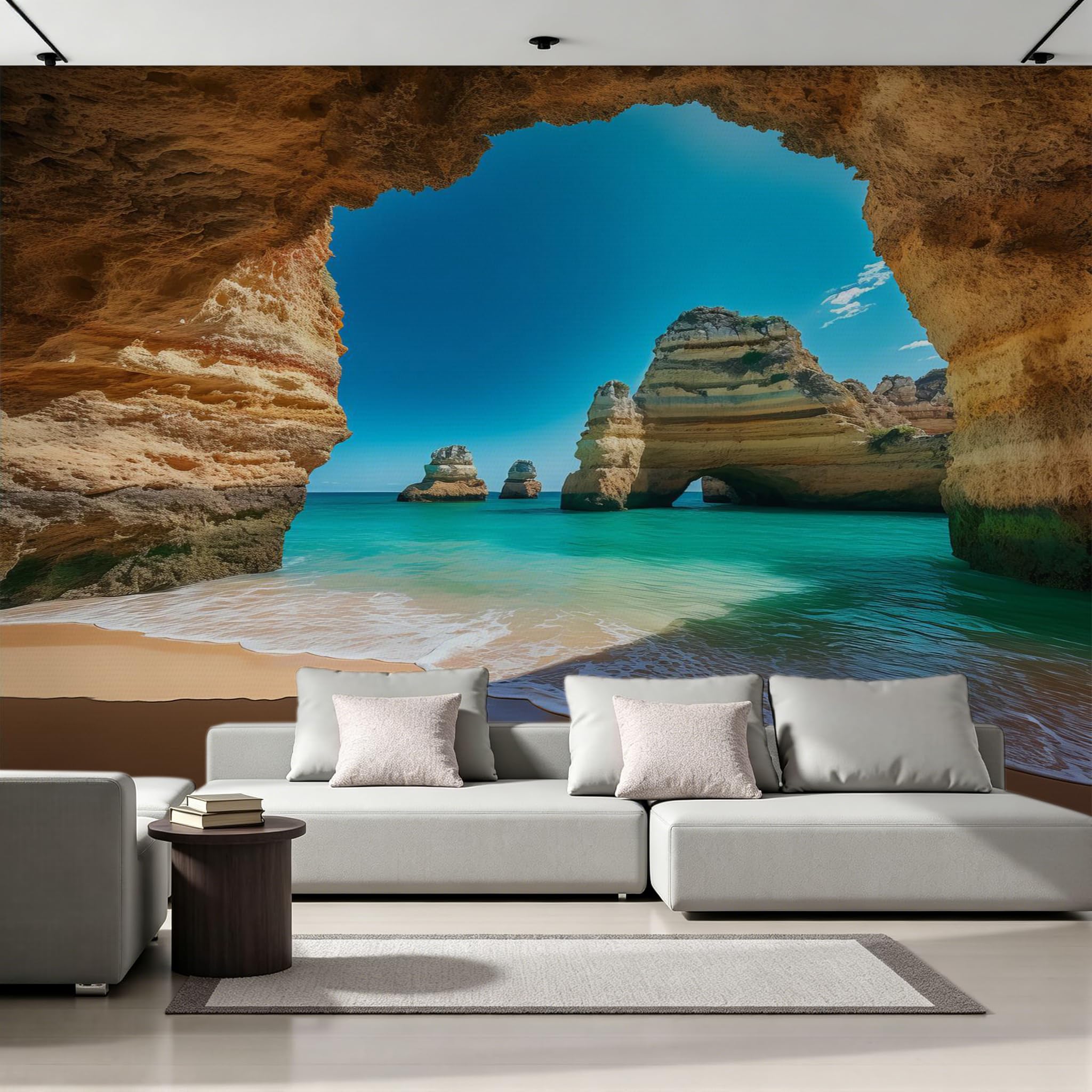 Carta da parati effetto 3D Grotta 350 x 256 cm Murale Non Tessuto Paesaggio Oceanico Fotomurale Stampa HD Moderna Poster Per Soggiorno E Camera Da Letto Design 2M1887