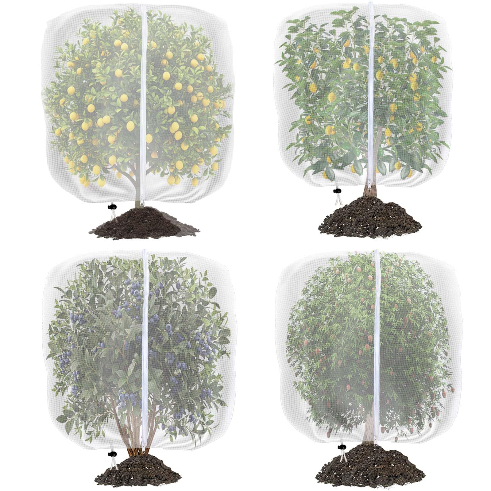 4PCS Garden Plant Insect Netting Bags 120x150cm,Bird Pest Barrier Mesh Netting with Zipper And Drawstring,Fruit Tree Protective Cover Netting Barrier for Vegetable Blueberry Tomatoes Fruit Tree Flower
