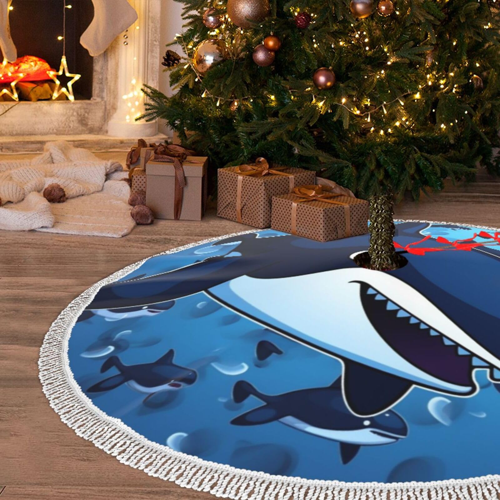 Jupe de sapin de Noël de 121,9 cm tapis décoration rustique imperméable bleu