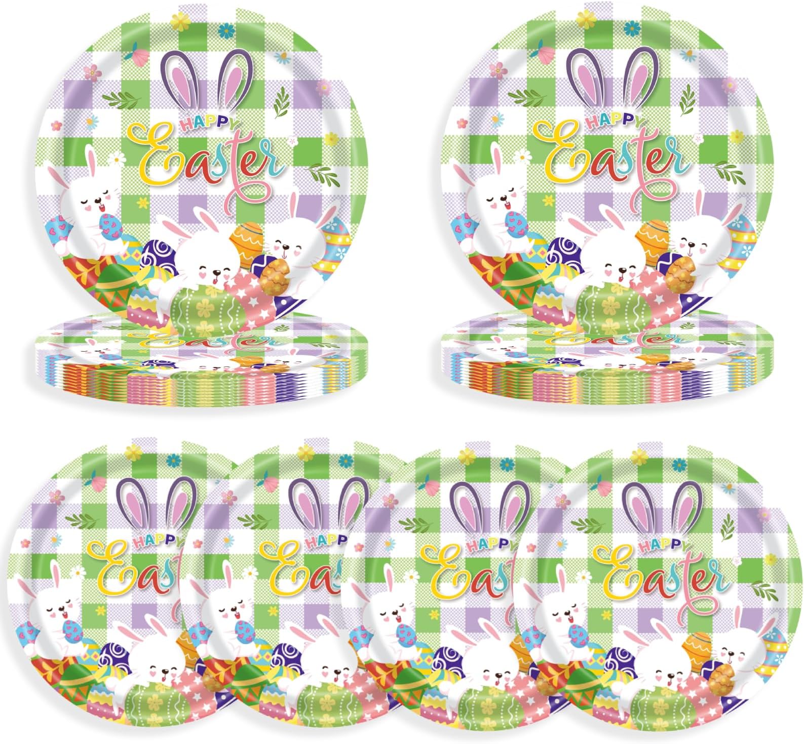 20Pcs Easter Paper Plates Round 16cm, Easter Bunny Paper Dishes Tableware Decor, Easters Dessert Paper Plates for Easters Theme Party Decorations Supplies