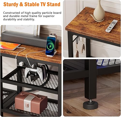 Miniatura 6 de Furologee TV Stand with Power Outlets, Entertainment Center with Open Storage Shelves for TVs up to 55 Inch, Media Console Table with Soundbar Shelf