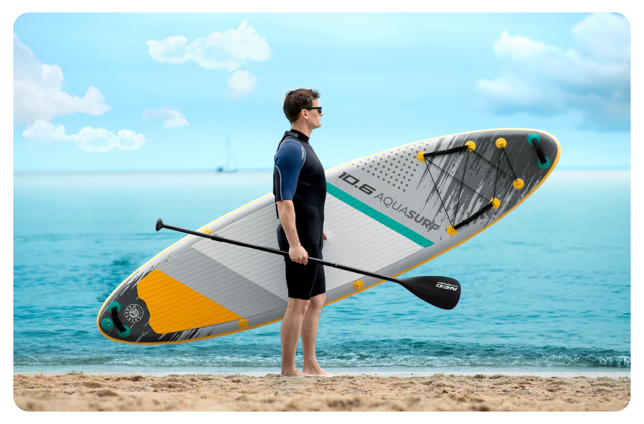Neo-Sport Tavola da SUP Gonfiabile - 320 cm - Set di accessori - Zaino con pompa a mano Pagaia Leash - Aquasurf 10,6