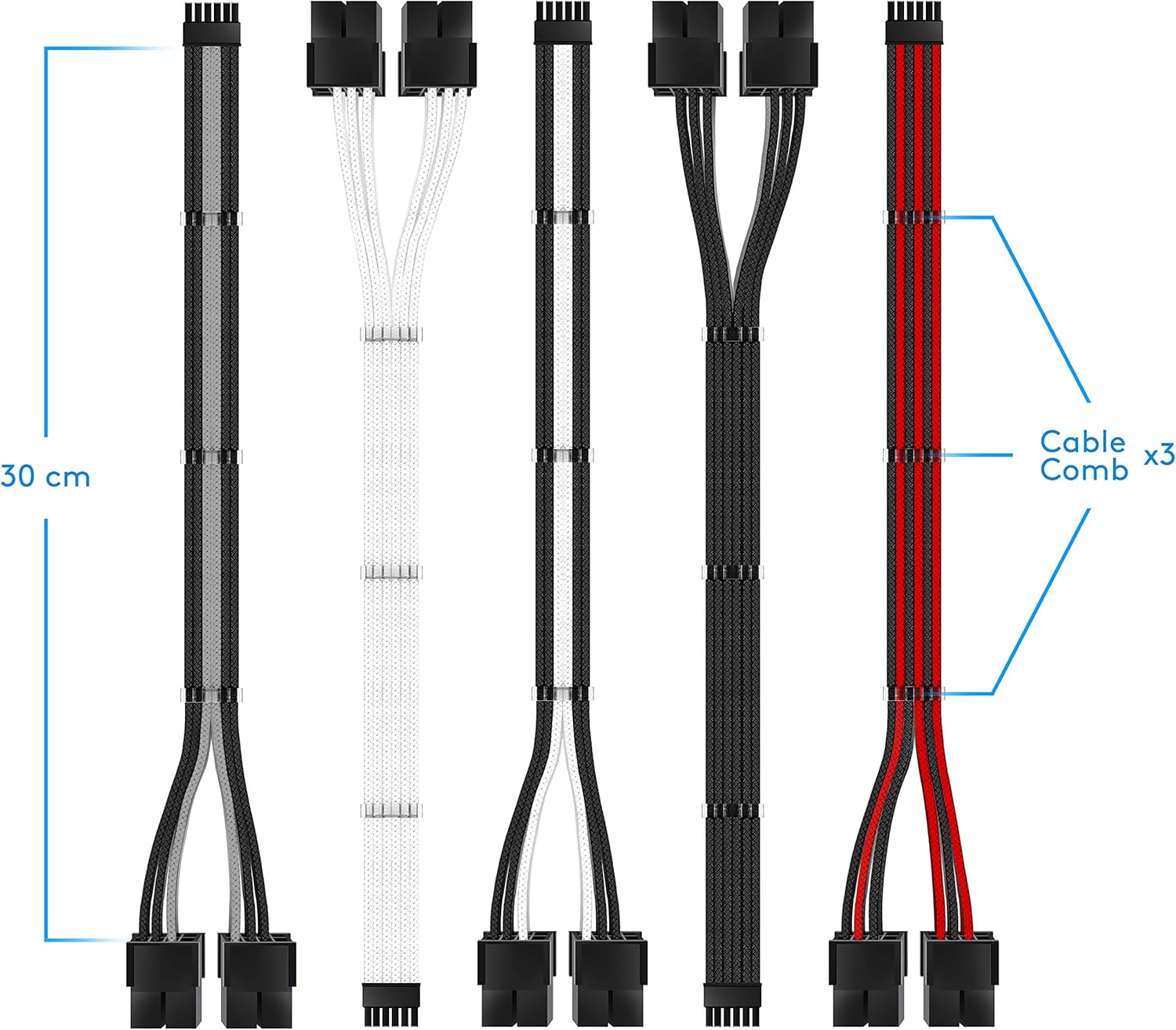 EZDIY-FAB RTX 3000 Series 12 Pin to Dual 8 Pin PCIe Sleeved Extension Cable 300 MM- Connector for NVIDIA Ampere GEFORCE RTX 3060ti 3070 3080 FE Funder Edition- White - 7