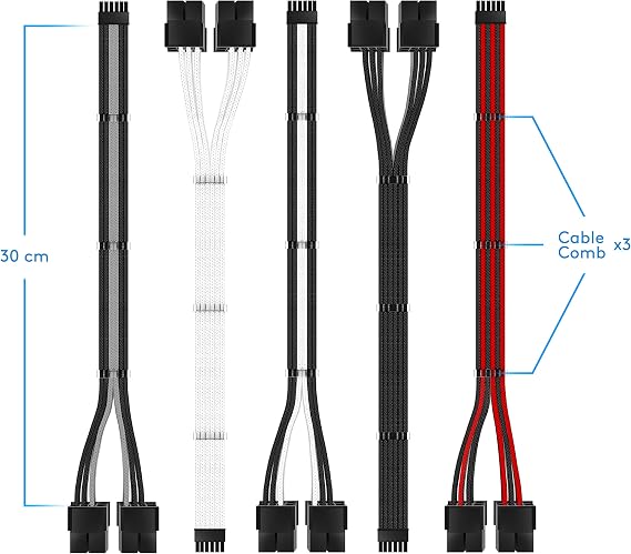 EZDIY-FAB RTX 3000 Series 12 Pin to Dual 8 Pin PCIe Sleeved Extension Cable 300 MM- Connector for NVIDIA Ampere GEFORCE RTX 3060ti 3070 3080 FE Funder Edition- Black