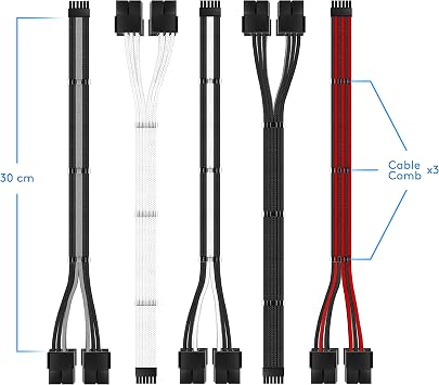 EZDIY-FAB RTX 3000 Series 12 Pin to Dual 8 Pin PCIe Sleeved Extension Cable 300 MM- Connector for NVIDIA Ampere GEFORCE RTX 3060ti 3070 3080 FE Funder Edition- Black