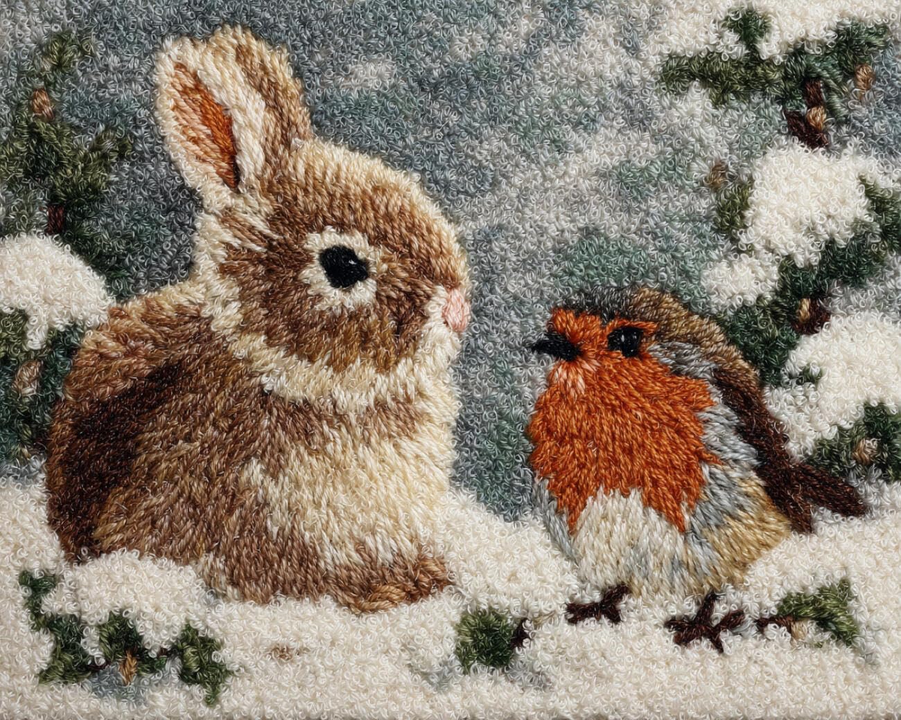 Henypt DIY Latch Hook Rug Kit Rabbits and Birds 90x120cm
