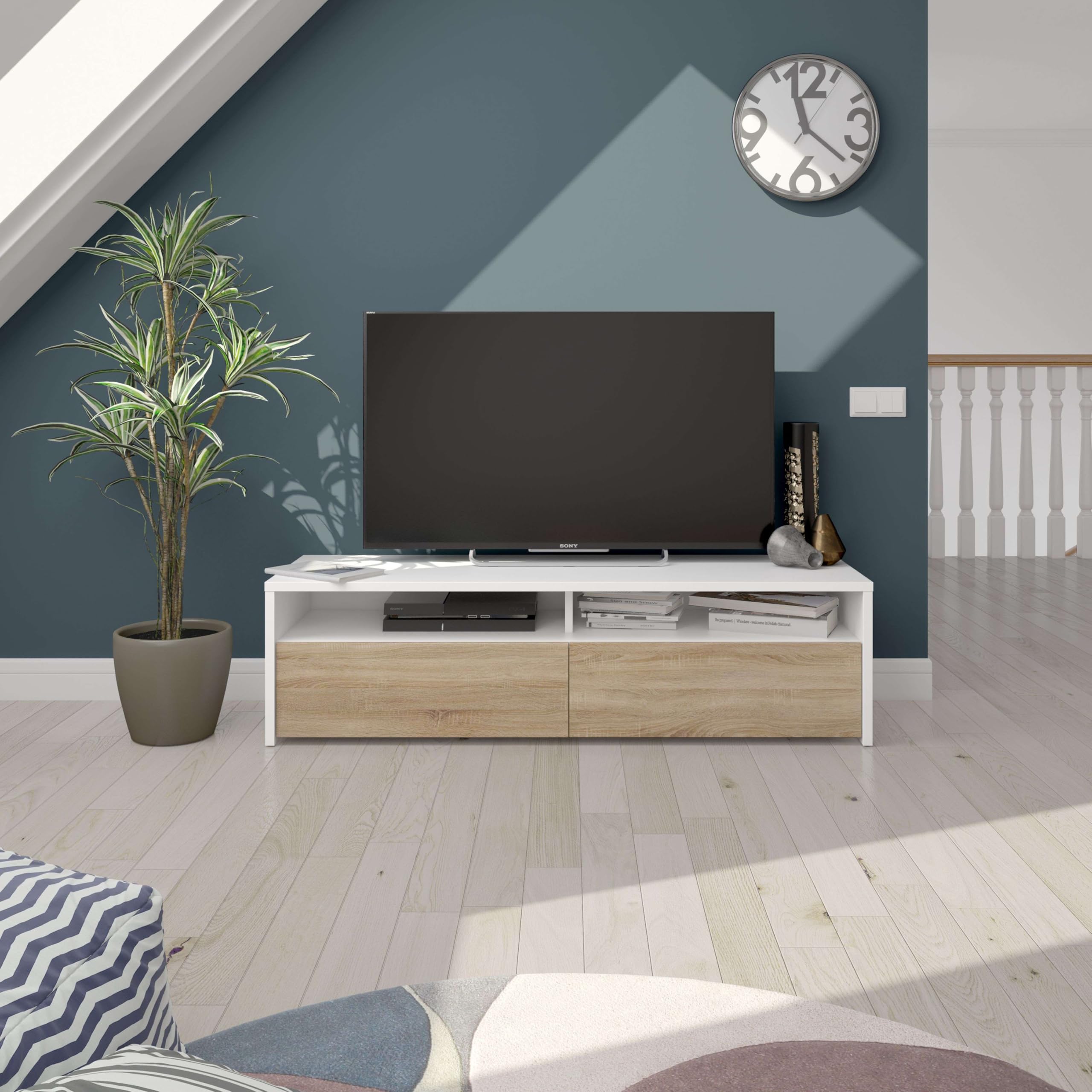 Habitdesign Mueble de Salon, modulo de Comedor Kioto, Acabado Color Blanco Artik y Roble Canadian, Medidas: 130 cm (Ancho) x 35,5 cm (Alto) x 40,2 cm (Fondo)