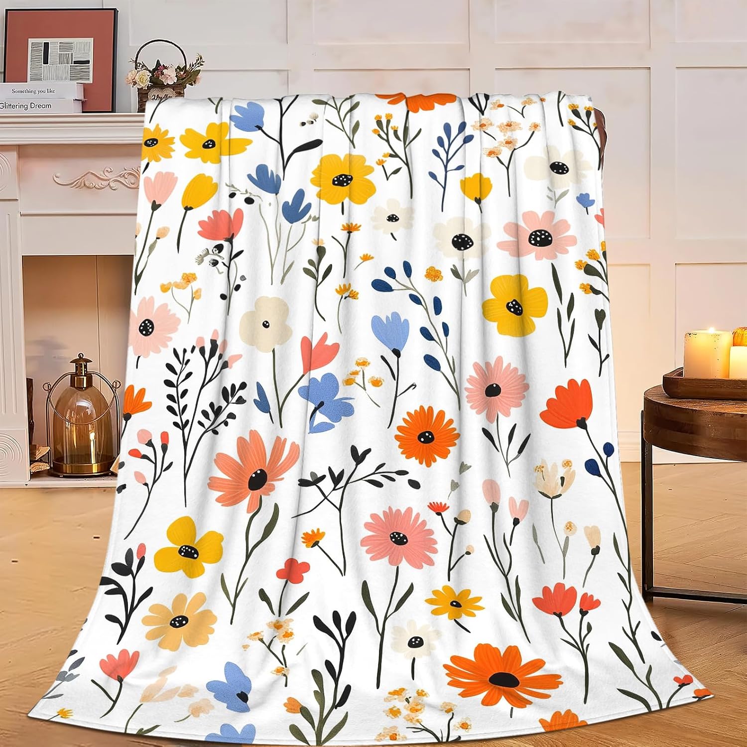 Wildflowers Floral Blanket for Women Girls Super Soft Cozy Fleece Flower Throw Blanket Plush Botanical Plant Bedding Decor Blanket Gifts for Boys Kids Men 40''X50''