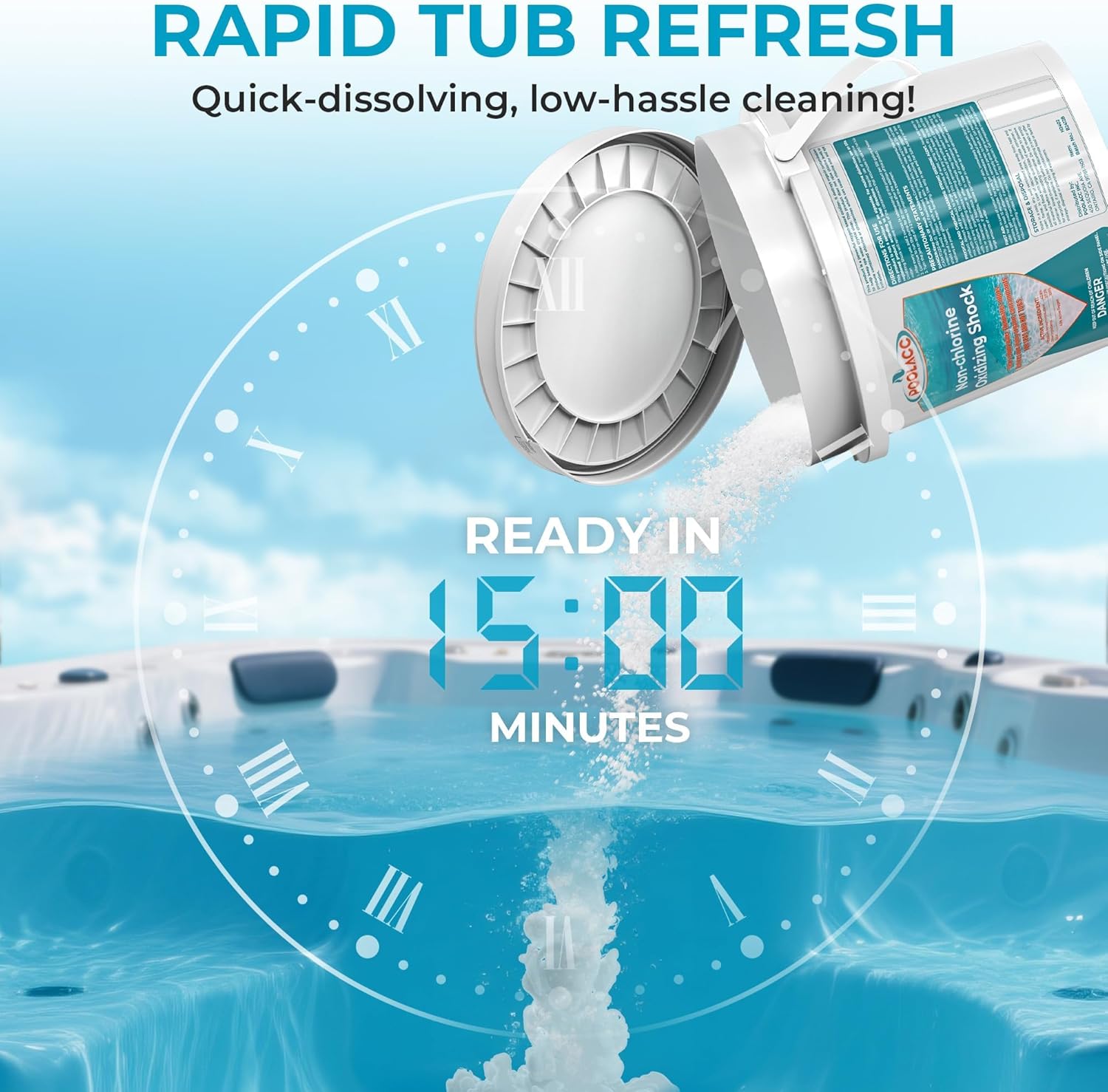 Non-Chlorine Spa Shock for Hot Tub - 5 lbs, Chlorine-Free Shock Oxidizer Treatment for Hot Tubs, Spas and Swimming Pools, Fast Acting, Quick Dissolving Oxidizing Shock for Crystal Clear Water