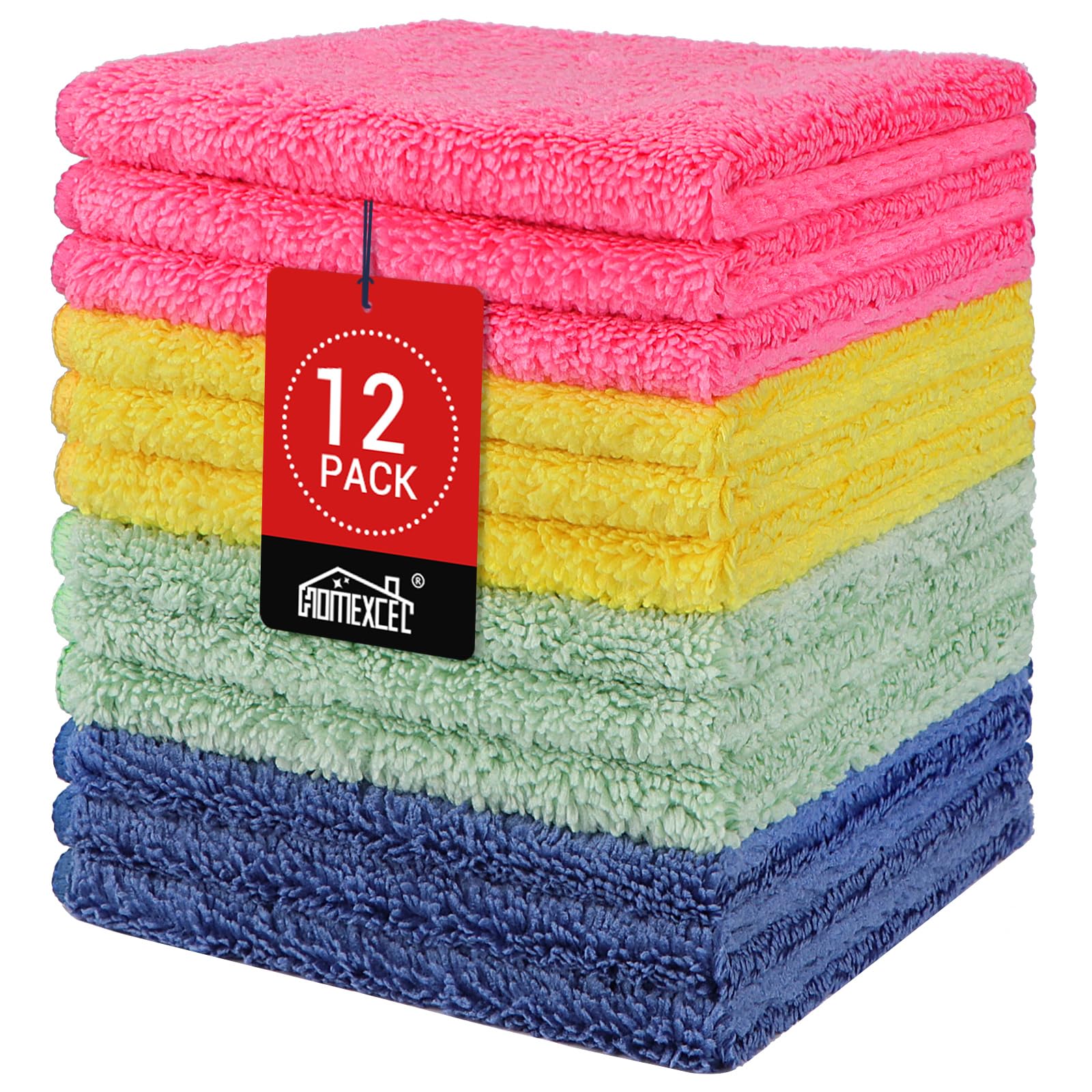 HOMEXCEL Washcloths 12PK, Ultra Soft&amp;Highly Absorbent Face Towels, 12X12 in