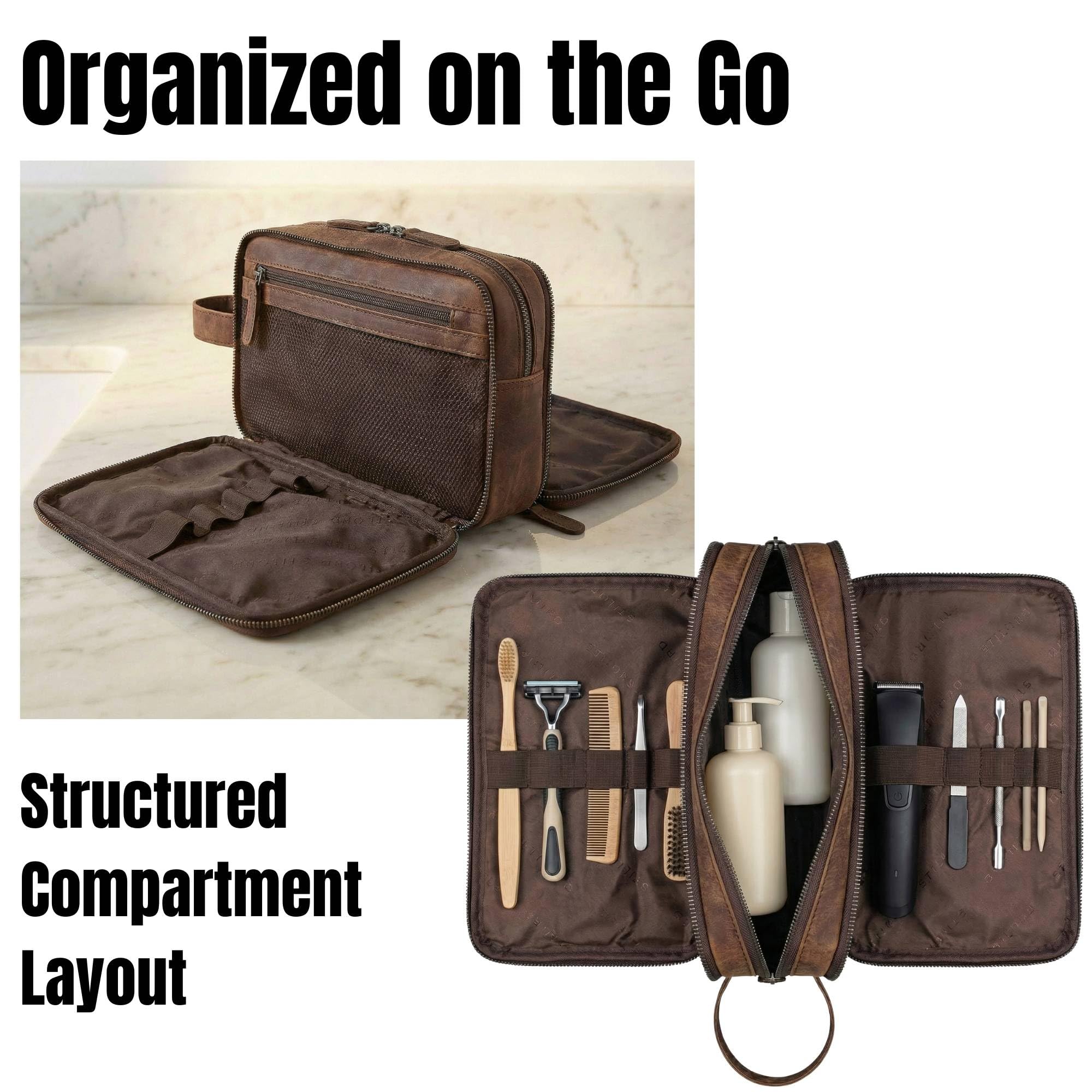 STILORD 'Catania' großer Reise-Kulturbeutel Leder Herren Damen Kulturtasche Schicke Kosmetiktasche Beautycase Badtasche Toiletry Bag Leather Wash Bag Echtleder Waschtasche, Farbe:Zamora - braun