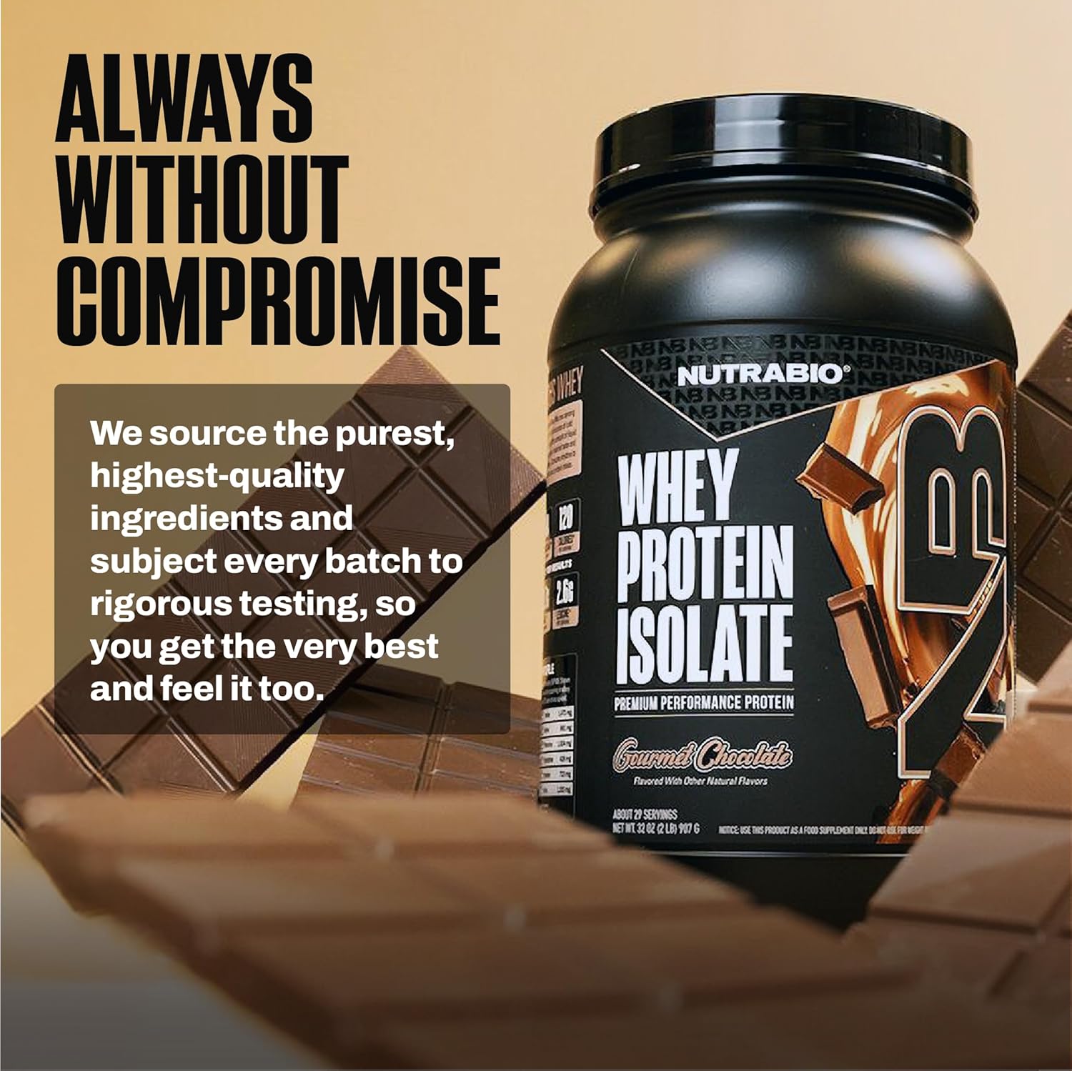 NutraBio 100% Whey Protein Isolate Protein Powder, 25g Protein with Complete Amino Acid Profile, Non-GMO, Soy & Gluten Free, Low Carb, Low Calorie Whey Protein Powder, Gourmet Chocolate, 2 Lbs
