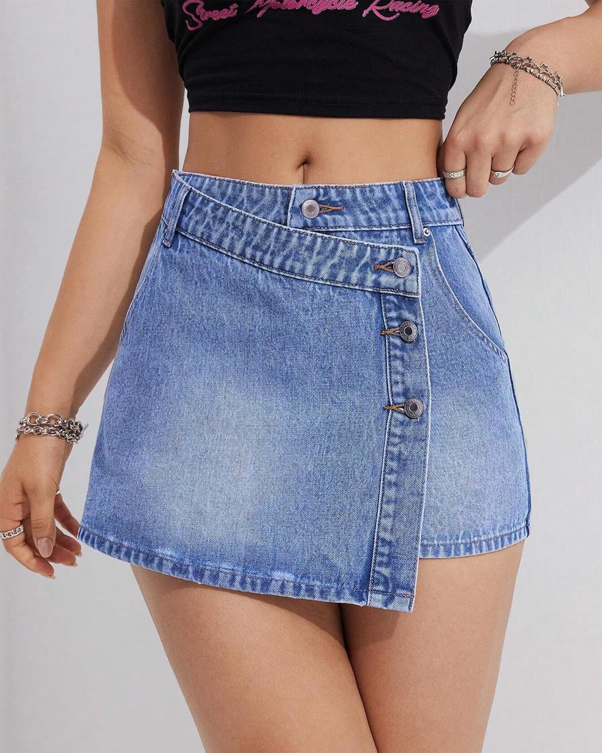 Women's Denim Mini Skirt Non-Stretch Classic Short Jean Skirt Vintage High Waist A-Line Fit. - Image 4
