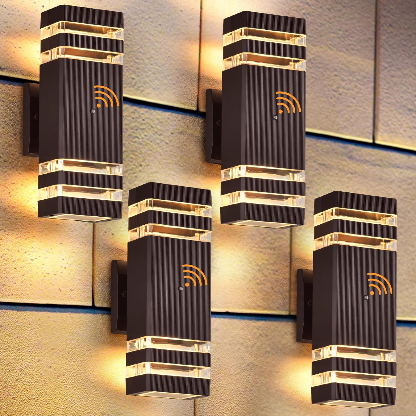 DASTOR 4 Pack Dusk to Dawn Outdoor Lighting, Modern Outdoor Wall Light Fixtures Brown Exterior Lights for House, Waterproof Aluminum Up and Down Lights Outdoor for Porch Garage Patio