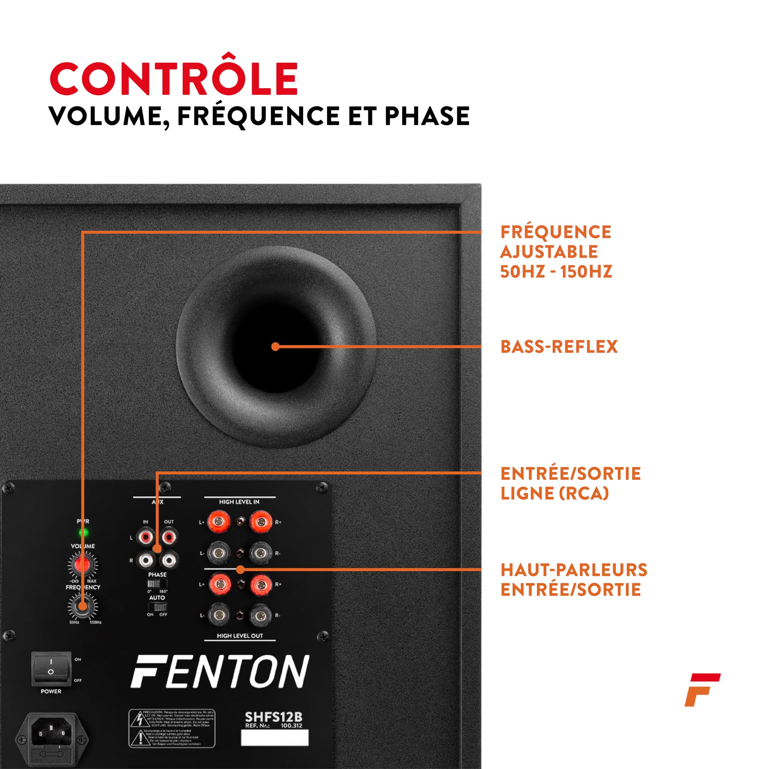 Fenton SHFS12B Subwoofer Amplifié 12 Noir, Caisson de Basse Actif, 400 Watts Max, Bass-Reflex, Qualité Sonore Optimale, Caisson de Basse pour Home Cinéma ou HiFi