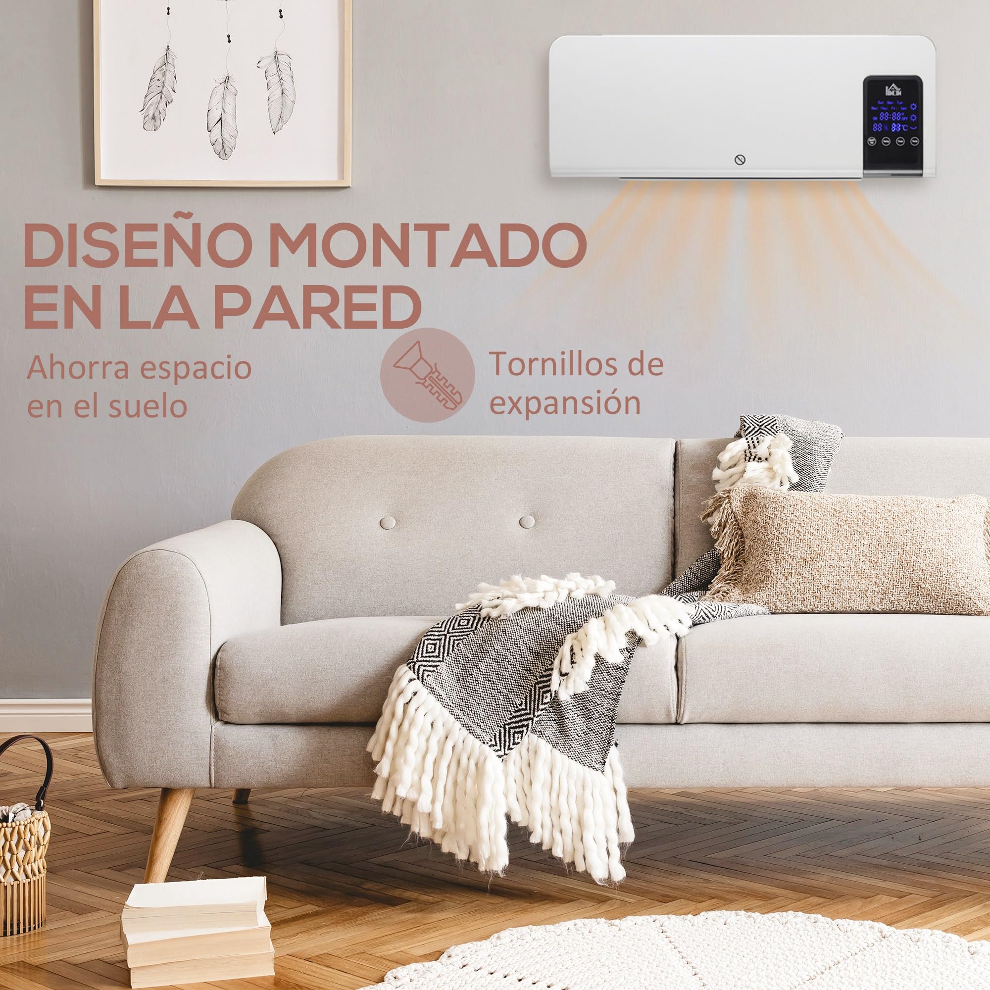 HOMCOM Calefactor Eléctrico Bajo Consumo, 1000/2000W, Calefactor de Baño de Pared con Oscilación, PTC, Pantalla LED, Protección contra Sobrecalentamiento, Temporizador, Mando, para 15-20m² Blanco