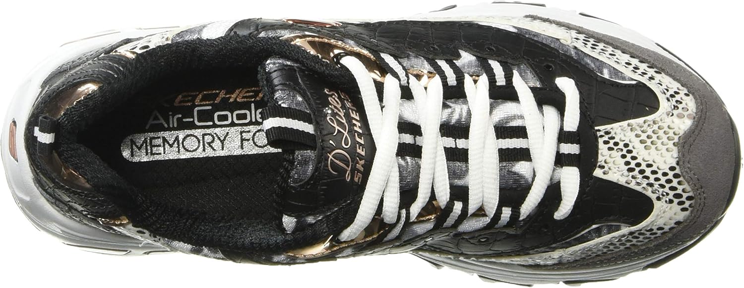 Skechers Women's D'Lites-Runway Ready Sneaker 9.5 Wide Black/Rose/Gold