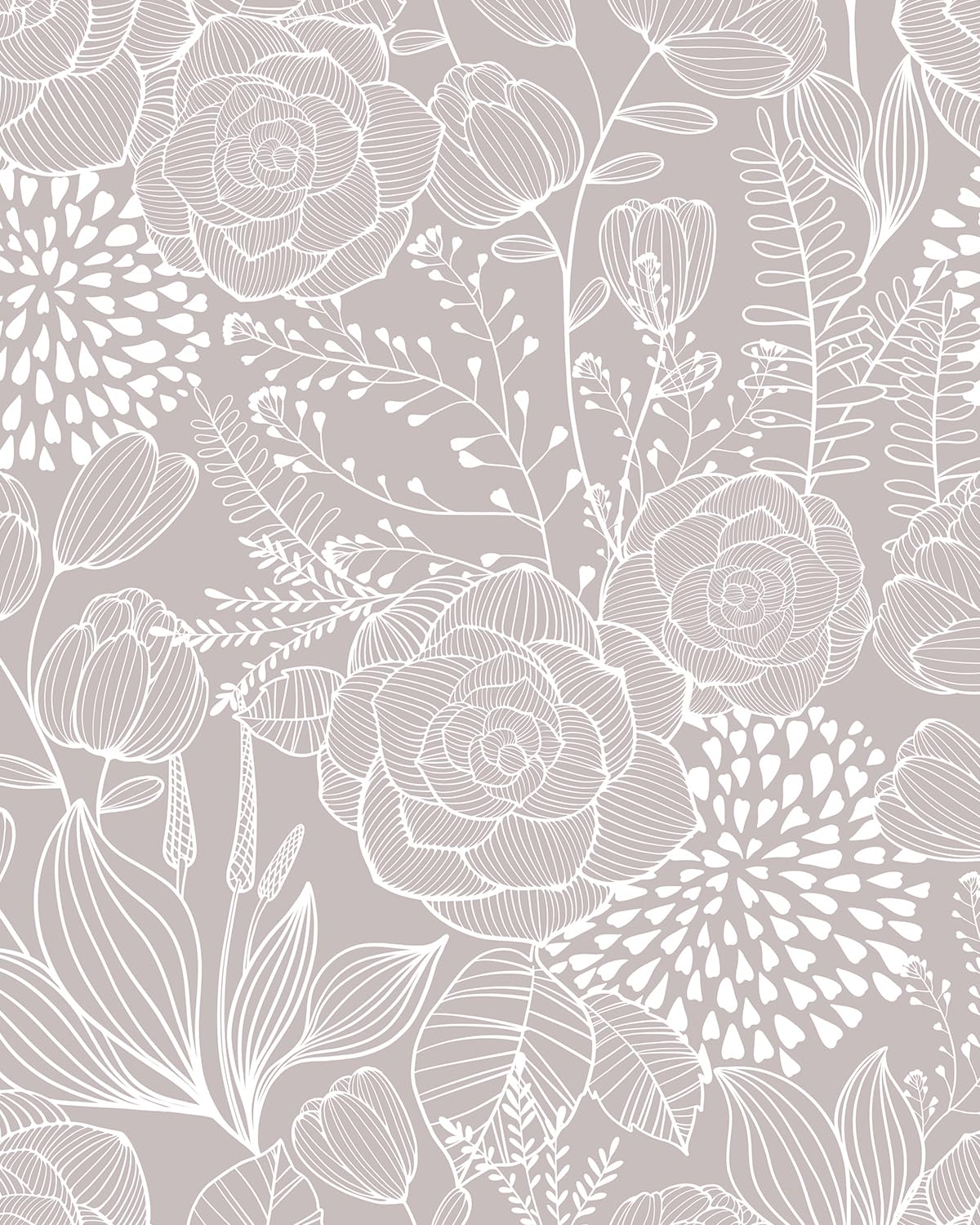 Wudnaye Grey and White Peel and Stick Wallpaper Floral Contact Paper 17" x 196.8" Boho Floral Self Adhesive Wallpaper for Bathroom Modern Neutral