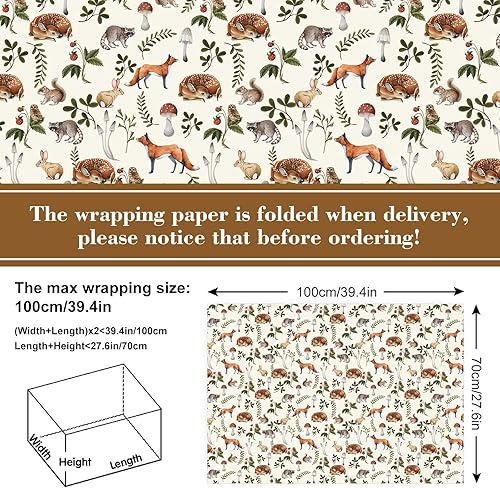 Miniatura 2 de AnyDesign - Papel de regalo de bosque, no se enrolla, 28 x 40 pulgadas, papel de regalo de plantas de animales del bosque vintage, papel de arte de