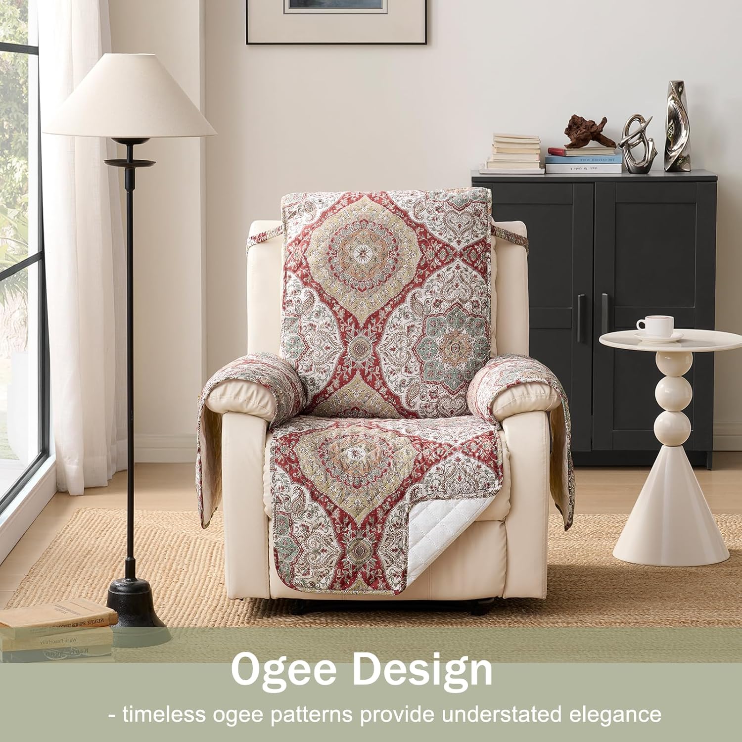 Ogee Printed Recliner Chair Covers, Soft Quilted Recliner Covers, Water-Repellent Lazy Boy Chair Covers, Pet Friendly ReclinerCover for Sofa, Washable ArmchairCovers (Recliner 22", Ogee)
