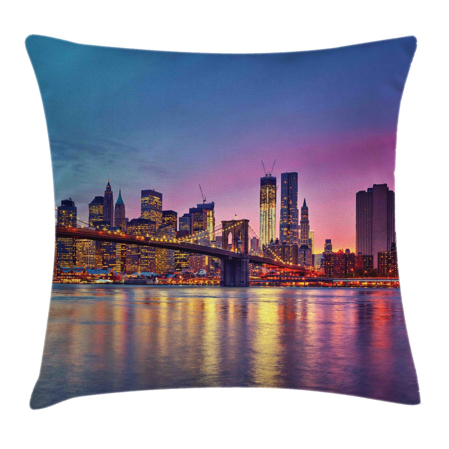 ABAKUHAUS Federa Cuscino 60x60 Cm – Manhattan Skyline Dusk Vivid, Cuscino Decorativo In Microfibra, Multicolore