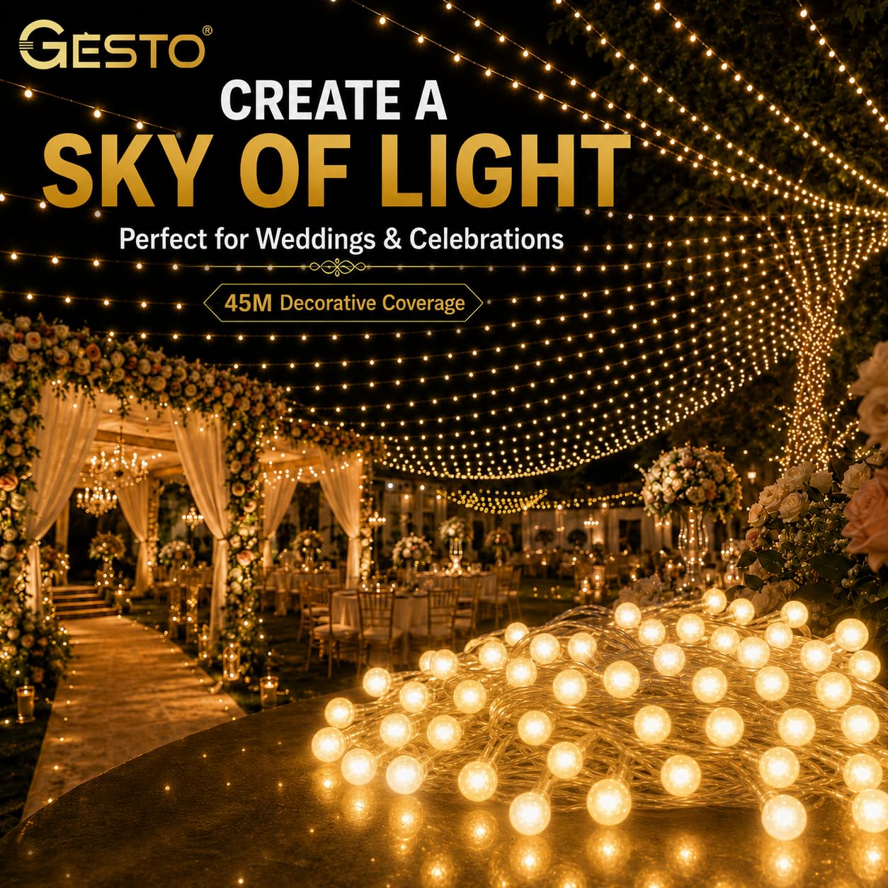 Gesto 45m LED String Lights - Warm White Fairy Lights -8