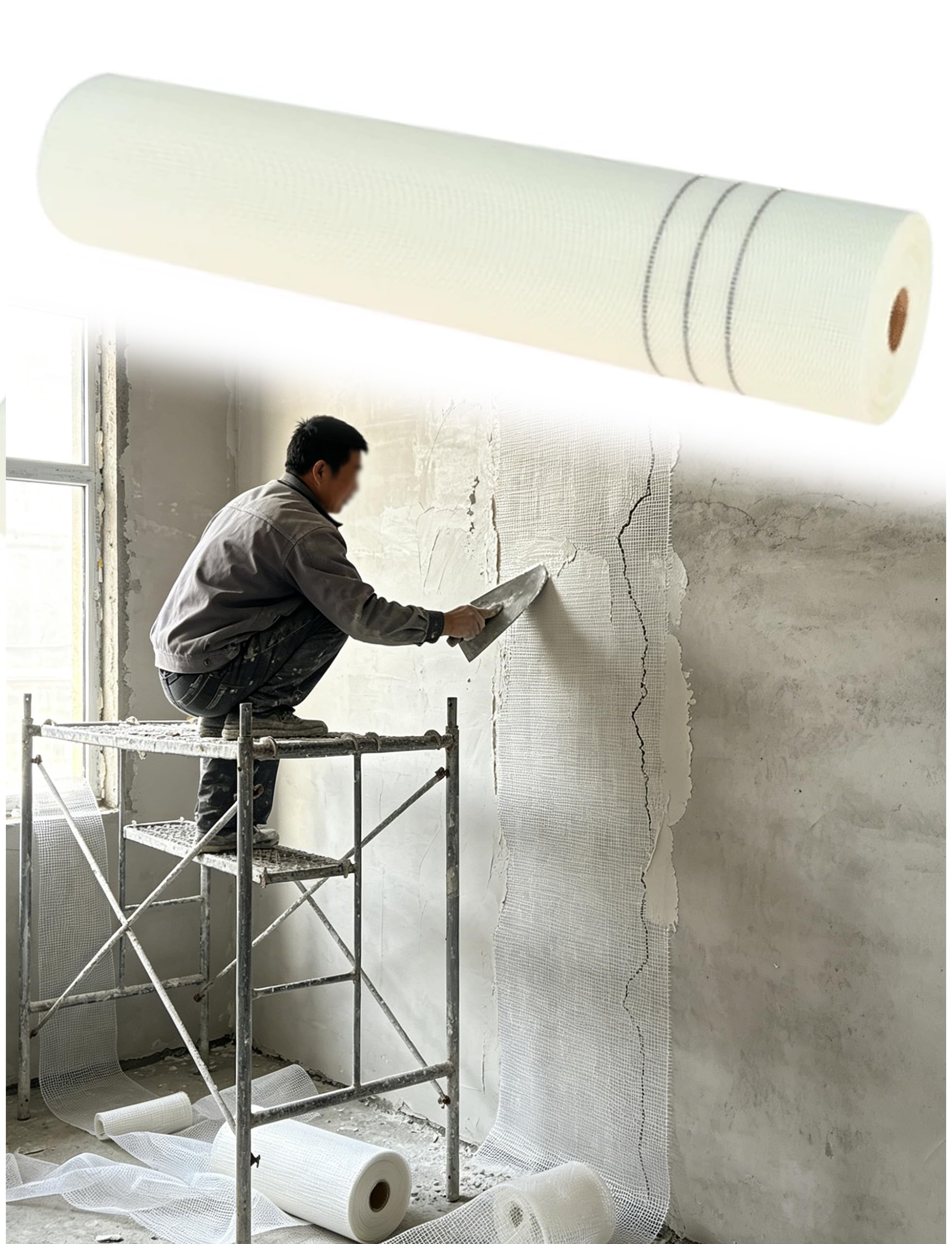 Rotolo di rete in fibra di vetro resistente agli alcali | Rinforza intonaco, cartongesso e cemento for prevenire crepe.(L-50 meters x 160 g/㎡)